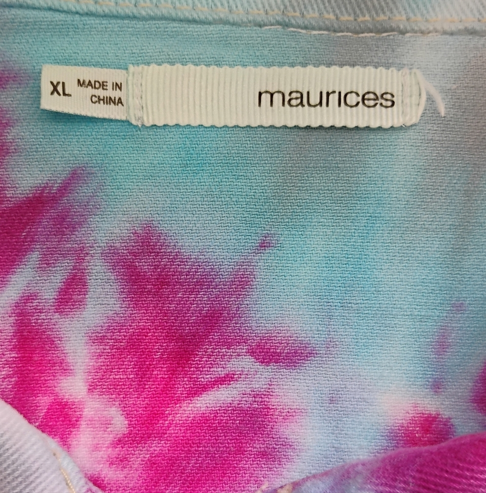 Maurice's Tie Dye Jean Jacket Women's Sz XL Button Down 4 Pocket Design - Picture 10 of 12